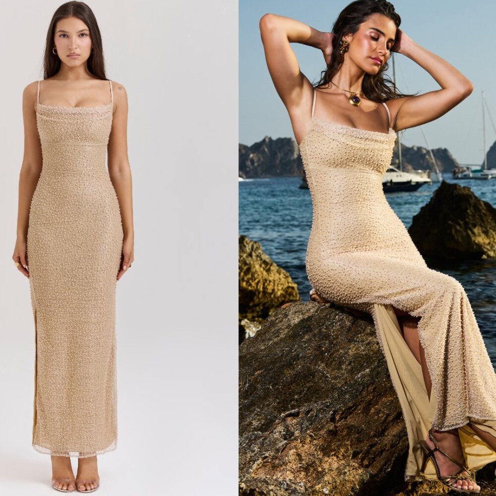 HOUSE OF CB 'Calla' Seapearl Embellished Maxi Dress NWOT